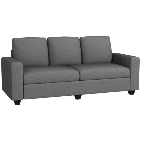 3 Seater Fabric Sofa with Padded Cushions and Linen Effect Upholstery, 237x94x102cm, Grey