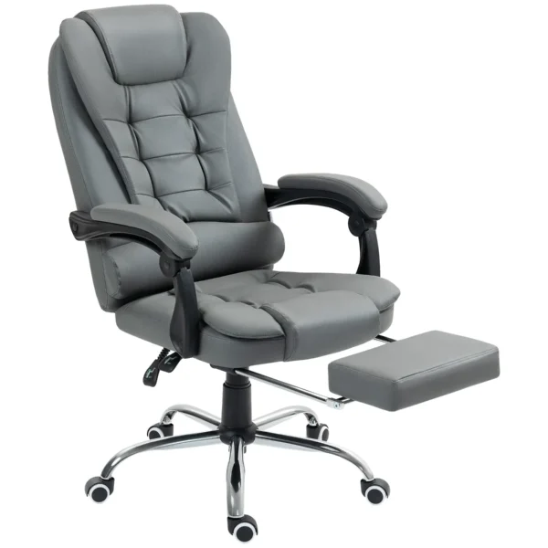 Ergonomic Office Chair 145° Reclining with Pull-Out Footrest in Faux Leather, Grey