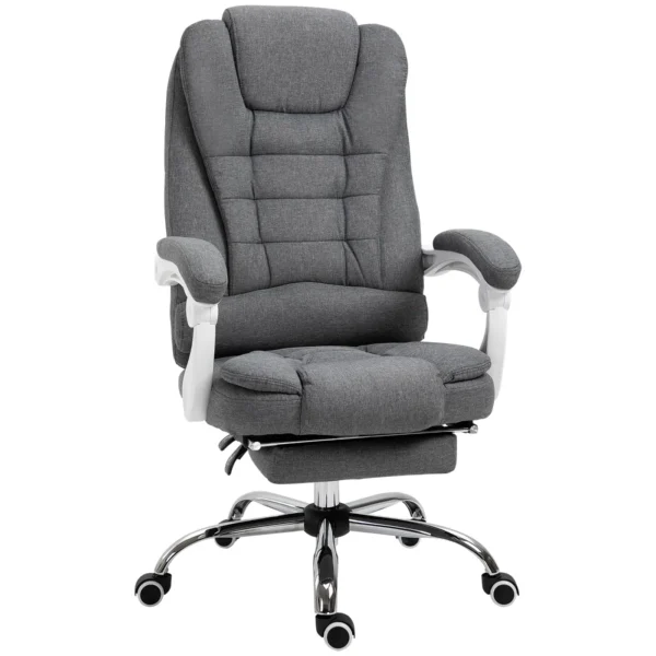 Reclining Office Chair with Retractable Footrest and High Back in Fabric, Grey