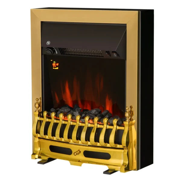 Electric Fireplace Built-in or Floor Power 1000W / 2000W in Plastic and Metal 48.2 × 18.5 × 59.2cm Gold
