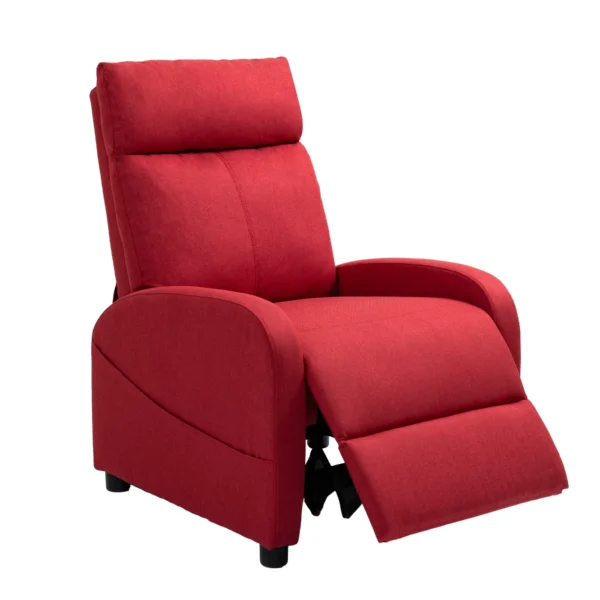 Reclining Relax Chair with Footrest in Linen Effect Fabric, 69x85x100 cm, Red