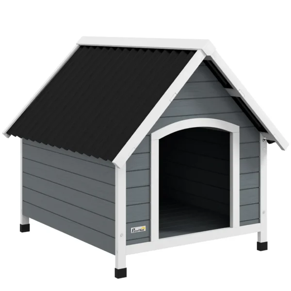 Outdoor Wooden Dog House, Large Dog House with Removable Floor, 84x99x87cm, Grey