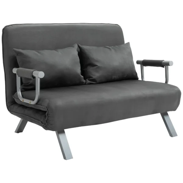 2 Seater Sofa Bed in Faux Leather and Steel with 5-Position Adjustable Seat, 105x80x78 cm, Grey