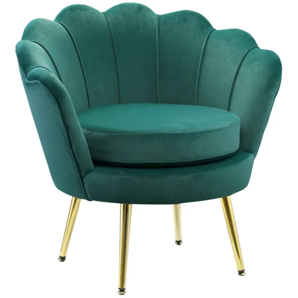 Vintage Design Velvet Armchair, High Back Bedroom Chair 76x67x74cm, Green