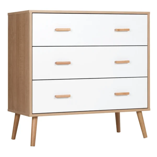 3 Drawer Raised Chest of Drawers for Living Room and Bedroom, Wooden, 80x39x80 cm, White and Wood Color