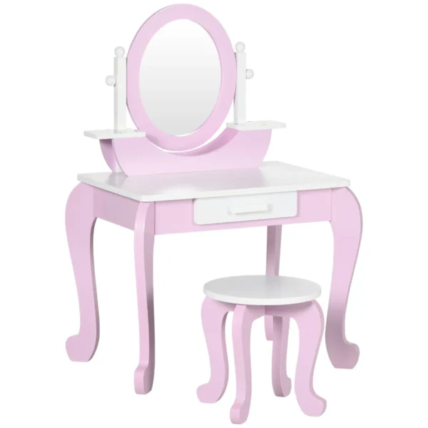 Kids Makeup Dressing Table Set with Mirror Table and Stool, Ages 3-6 Years, Pink