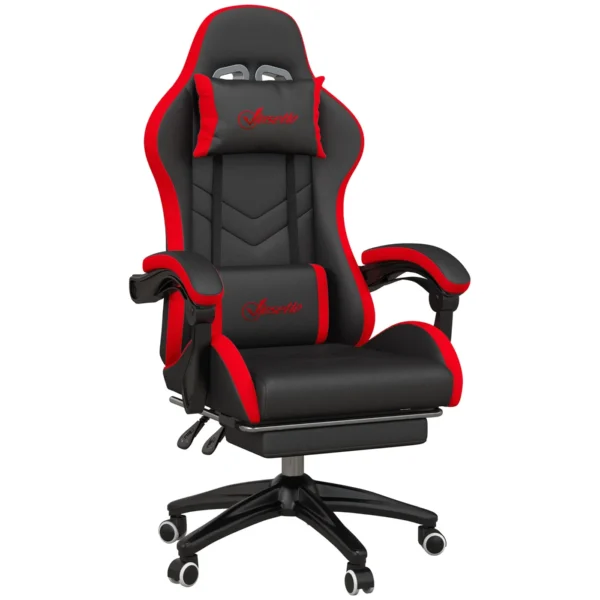 Gaming Chair with Adjustable Height and Reclining Backrest, 65x65x121-129 cm, Black and Red