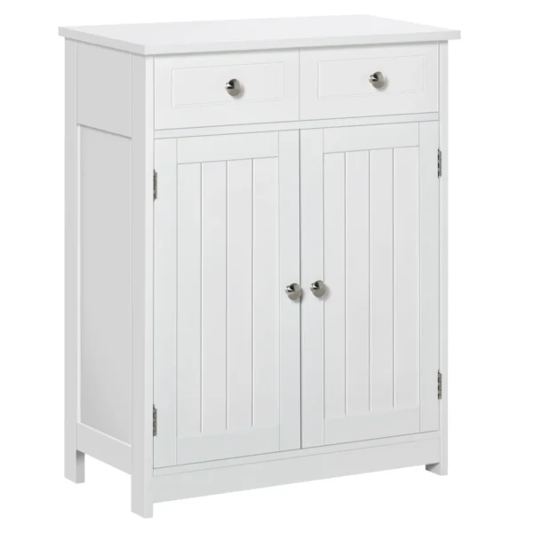 2-Door Bathroom Cabinet with Adjustable Shelf and 2 Wooden Drawers, 60x30x75 cm, White
