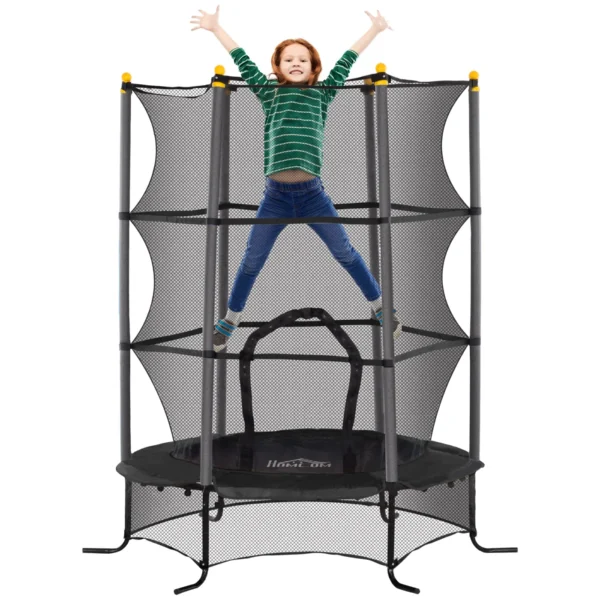 Children's Trampoline Ø1.6x1.9 m with Safety Net and Padded Poles, Ages 3-10 Years, Black