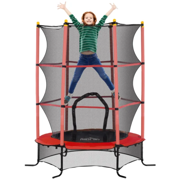 Children's Trampoline Ø1.6x1.9 m with Safety Net and Padded Poles, Ages 3-10 Years, Red