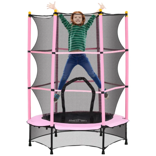 Children's Trampoline with Safety Net and Padded Poles Ages 3-10 Years, Ø140 x 190 cm, Pink
