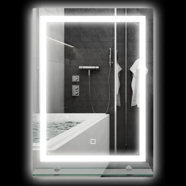 3 Color Adjustable LED Light Bathroom Mirror with Glass Shelf, 50x12x70cm, Silver