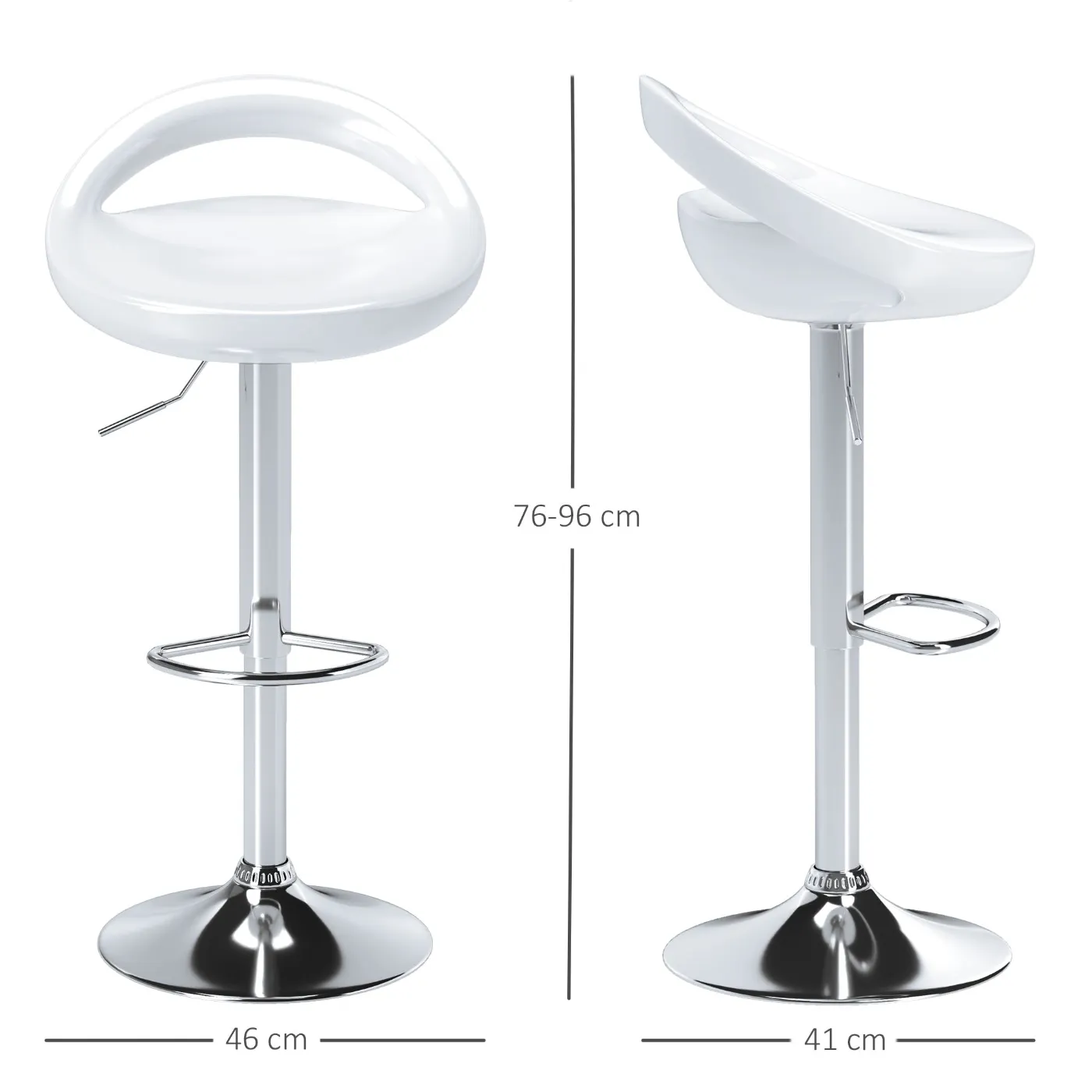 Set of 2 Swivel Bar Stools with Footrest, Adjustable Height, Steel Base, ABS Seat, White - Image 3