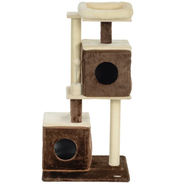Cat Tree with 2 Cat Houses, Bed, Jumping Platforms and Ball, Wooden, 55x48x107 cm