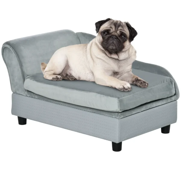 Dog Sofa with Storage and Cushion, Wood and Polyester, 76x45x43 cm, Light Grey