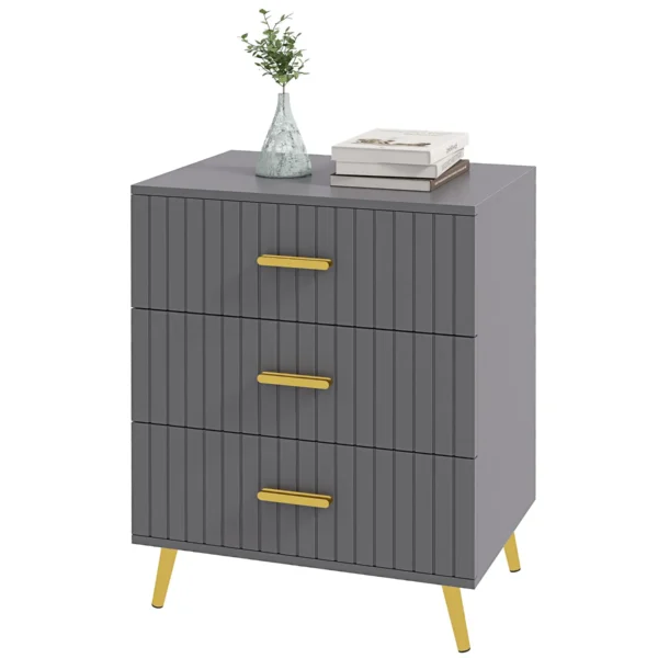 Modern 3 Drawer Chest of Drawers in Wood and Aluminum, 60x40x71.5 cm, Gold and Dark Grey