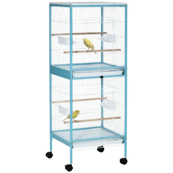 2-in-1 Bird Cage Indoor Aviary with 4 Wheels and Removable Trays, 51.5x50x140cm