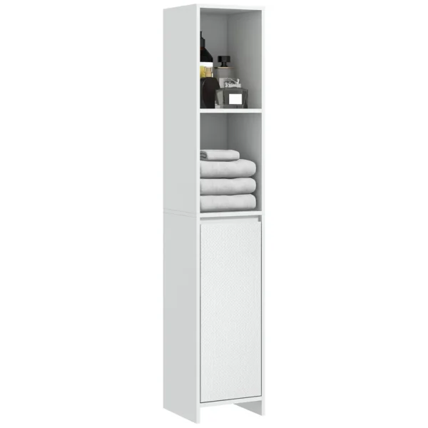 Space-Saving Bathroom Column with Cabinet and 2 Open Compartments, 30x30x160cm, White