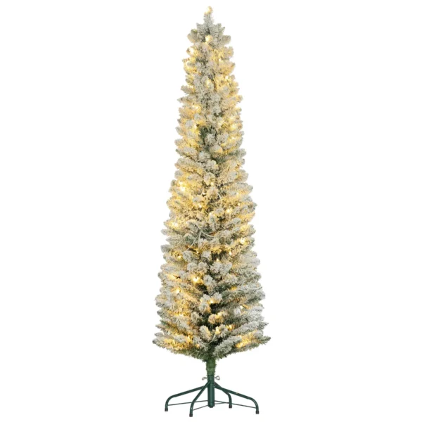 Snowy Christmas Tree with 329 Branches and White LED Lights, in Plastic and Metal, Ø52x180 cm, Green