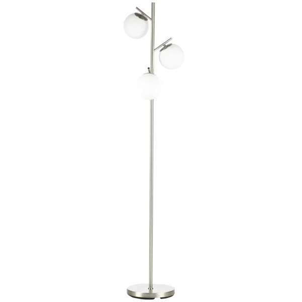Modern Floor Lamp with 3 Light Points in Steel and Glass, Ø27x159 cm, Silver
