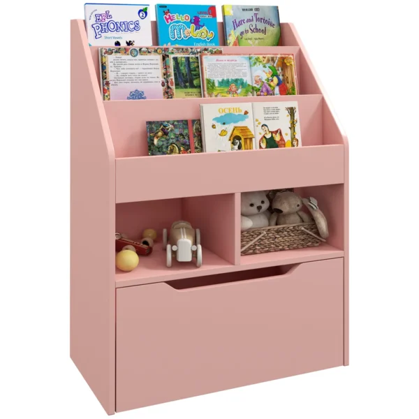 Small Children's Bookcase with MDF Shelves and Drawer, 60x29.9x90cm, Pink