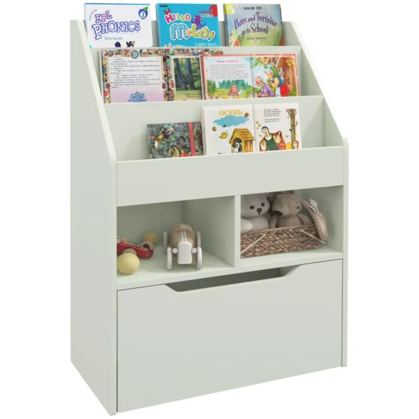 Small Children's Bookcase with MDF Shelves and Drawer, 60x29.9x90cm, Green