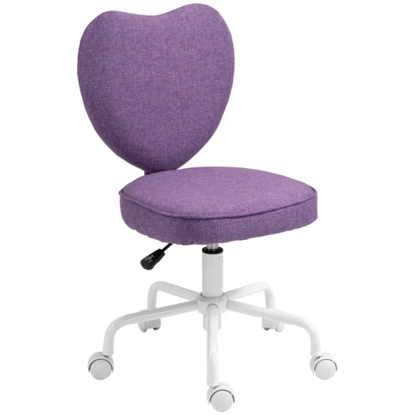 Heart-Shaped Desk Chair with 5 Wheels and Adjustable Height in Fabric, 40x50x79-89cm, Purple