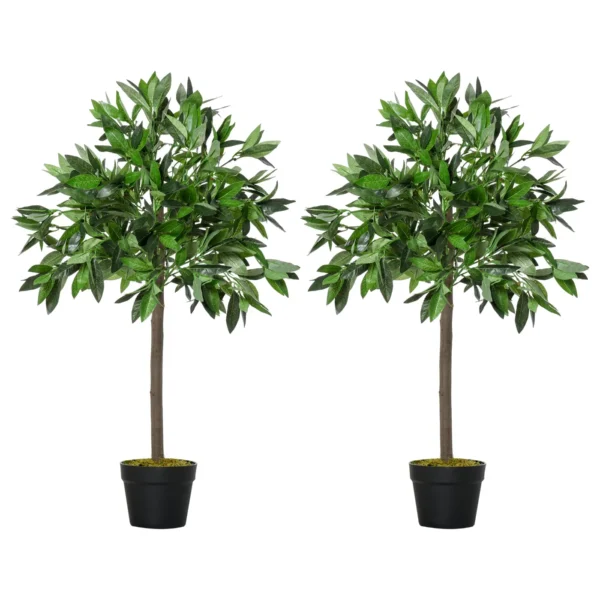 Set of 2 Artificial Potted Laurel Trees Height 90cm for Indoor and Outdoor Use