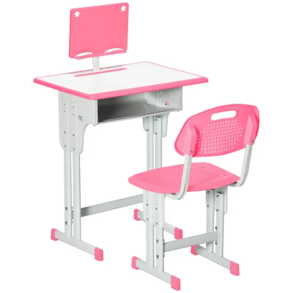 Children's Desk with Height-Adjustable Chair for 6-12 Years Old, Steel and MDF, Pink