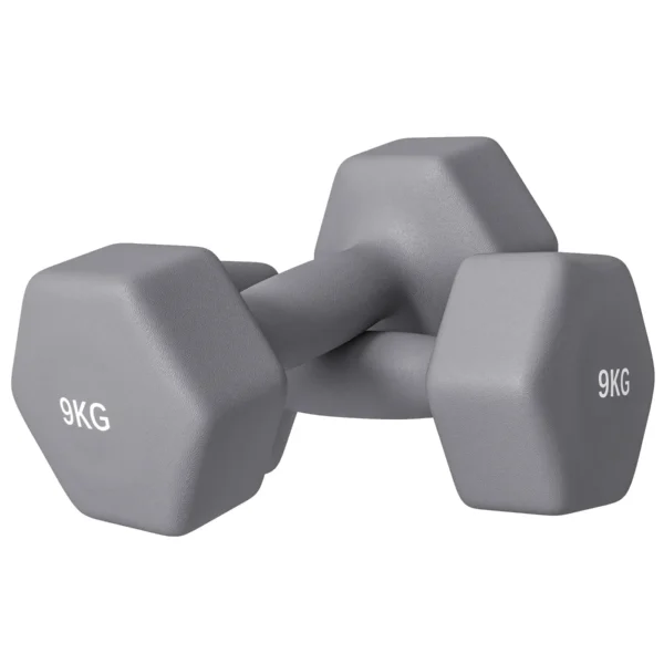 SPORTNOW Set of 2 9kg Hexagonal Dumbbells in Metal and Plastic with Non-Slip Grip, 25x11x11cm, Gray