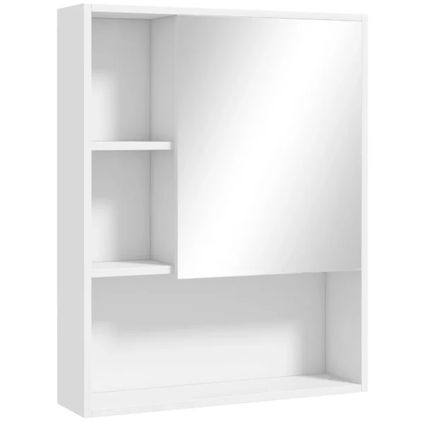 Bathroom Cabinet with Mirror, Shelves and Adjustable Shelf, Wall Mounted, 60x15x76cm, White