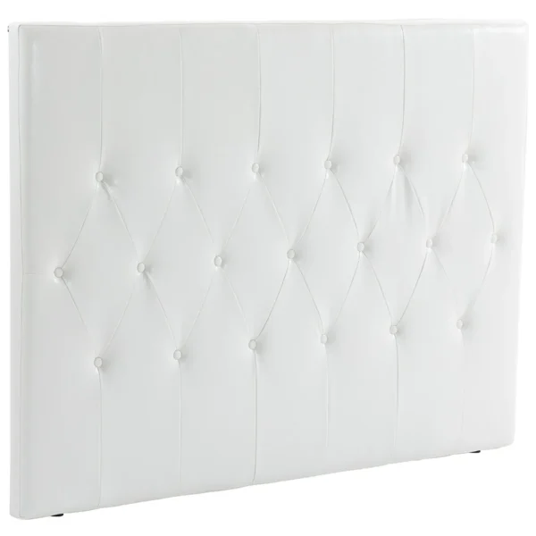 Double Bed Headboard Padded with Button Design, PU Leather and MDF, 160x7x120 cm, White