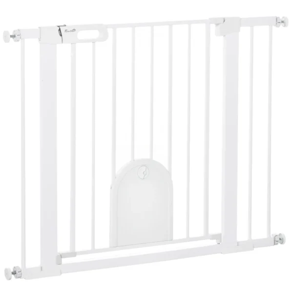 Adjustable Dog Gate with Small Door and Automatic Closure, 75-103x76cm, White