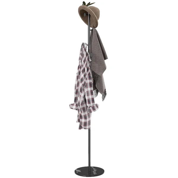 Freestanding Coat Rack with 6 Steel Disc Hooks and Slate Base, Black