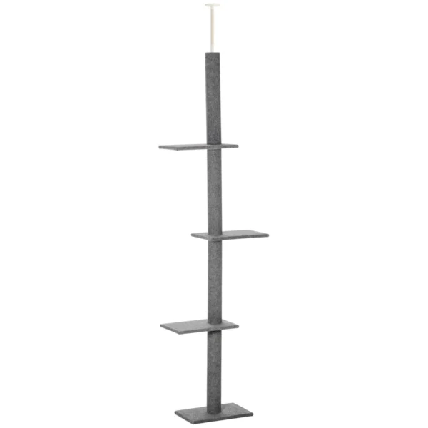4-Tier Cat Scratching Tree with Adjustable Height, Grey, 43x27x228-260cm