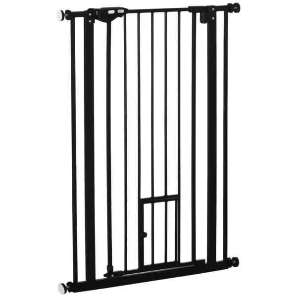 Adjustable Dog Gate with Small Door and Automatic Closure, 74-80x104cm, Black