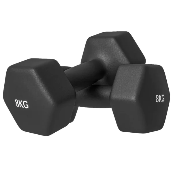 SPORTNOW Set of 2 Hexagonal Dumbbells weighing 2x8 kg in Metal and Plastic with Non-Slip Grip, 24x11x11 cm, Black
