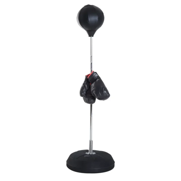 Floor Punching Ball with Gloves, Adjustable Height 126-144 cm and Fillable Base, Black