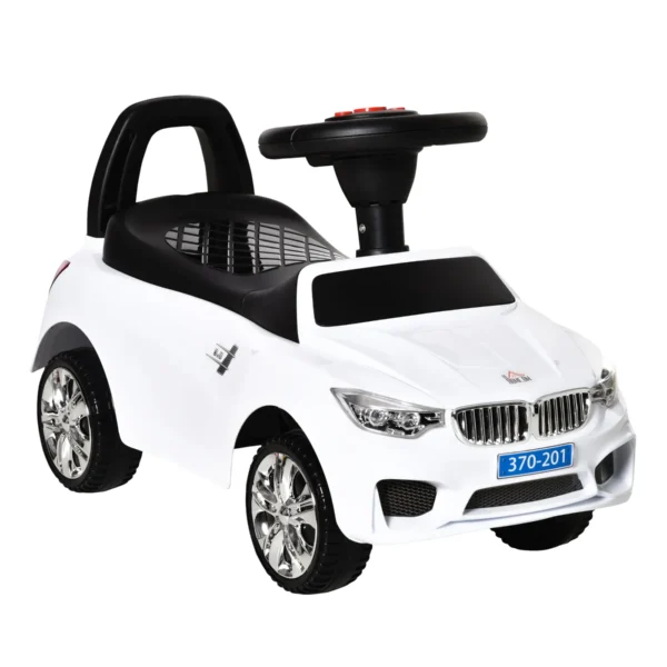 Kids Ride-On Toy Car with Steering Wheel, Headlights and Music, Age 18-36 Months, White
