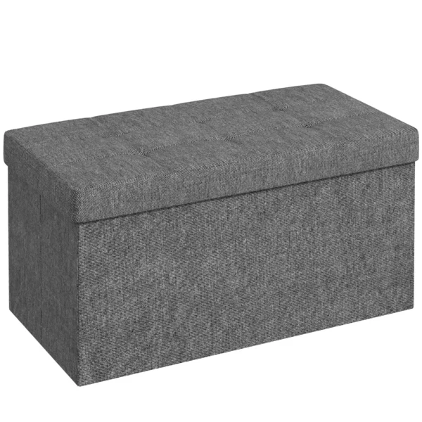 84L Folding Storage Bench, Padded Lid and Fabric Cover, 76x38x38cm, Dark Grey