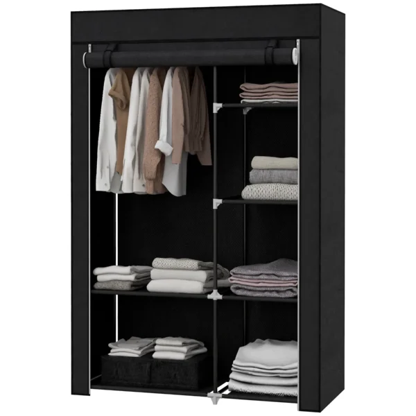 Portable Fabric Wardrobe with 6 Open Shelves and a Hanger, 103x43x162.5 cm, Black