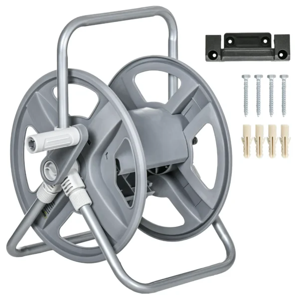 Wall Mounted and Freestanding Garden Hose Reel for 40m Hose with Crank Handle, Grey