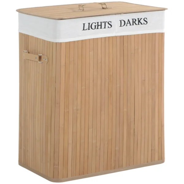 Bamboo Laundry Hamper with Lid and Removable Liner, 52 x 32 x 63cm
