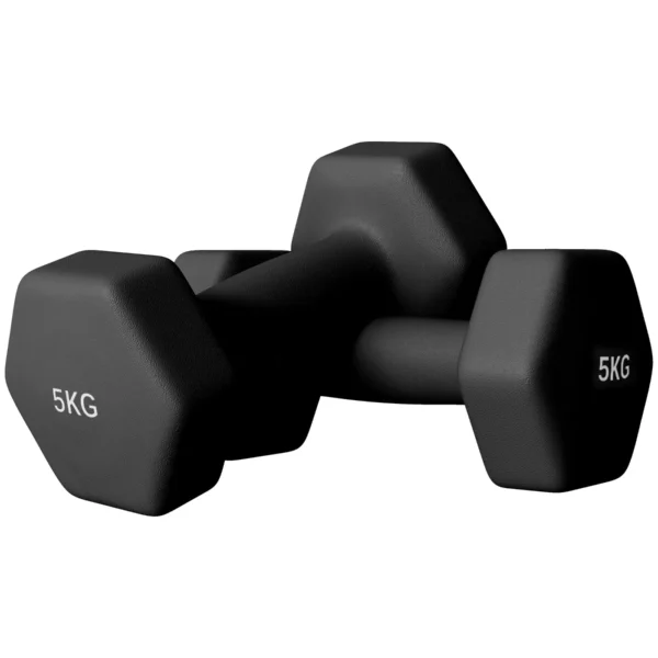 SPORTNOW Set of 2 Hexagonal Dumbbells weighing 2x5 kg in Metal and Plastic with Non-Slip Grip, 20x9x9 cm, Black
