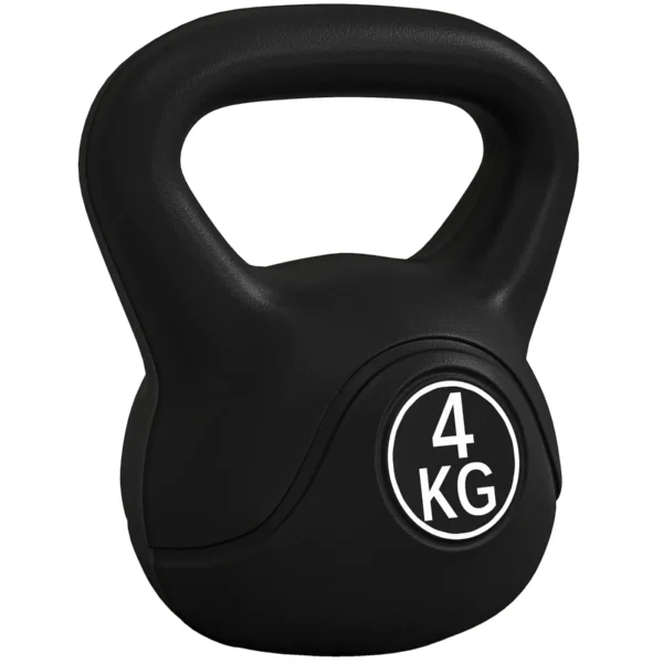 Kettlebell 4kg in Plastic and Sand with Flat Base and Handle, 18x12x20 cm, Black