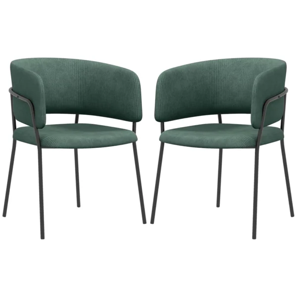 Set of 2 Upholstered Kitchen Dining Chairs, in Velvet Effect Fabric and Steel, 57x53x73 cm, Green
