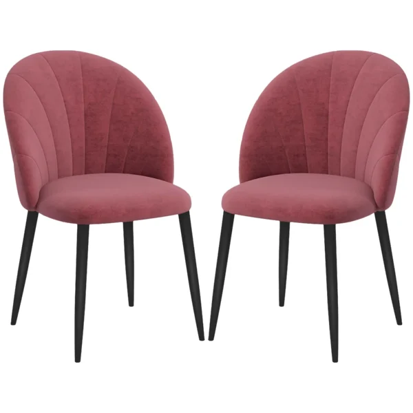 Set of 2 Nordic stye Velvet Dining Chairs with Metal Legs, Red