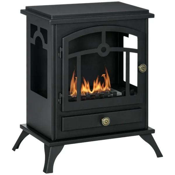 Classic Style Bio Ethanol Fireplace in Steel, 1.2L Burner for 3 Hours of Duration, 45x28x54cm, Black