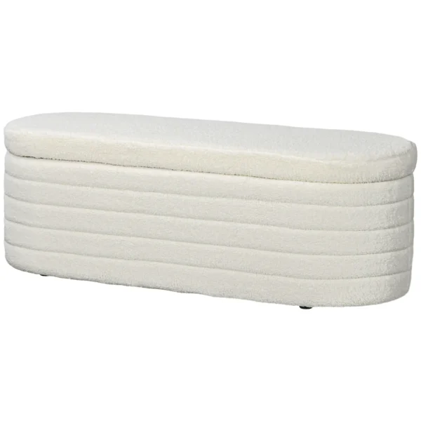 Teddy Fabric Bed End Bench with Storage Compartment for Entrance and Bedroom, 116x41x40.5cm, Cream