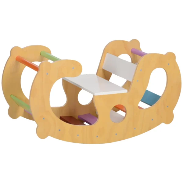 Children's Game 2 in 1 Montessori Arch and Rocking Chair for Indoor Use, in Pine Wood, 91x41x48 cm